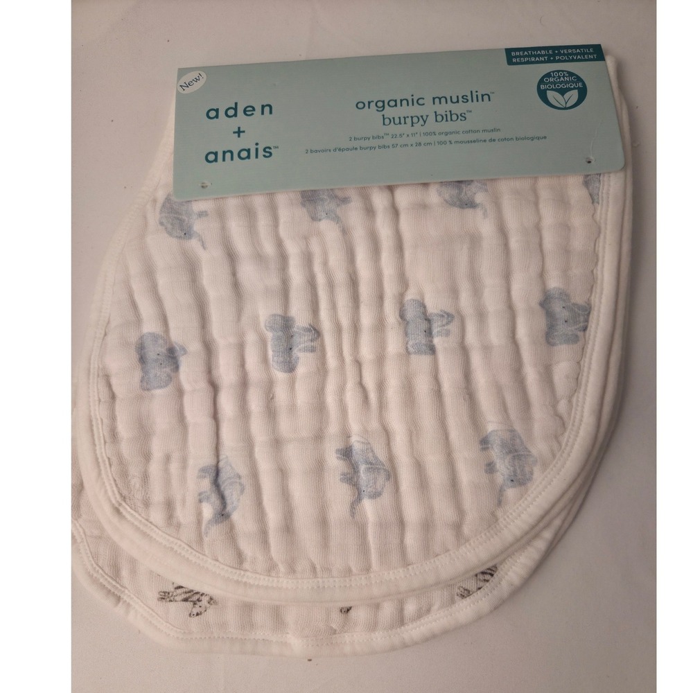 Aden + Anais Organic Muslin Burpy Bibs 2 Pack Blue Koala Zebra White New